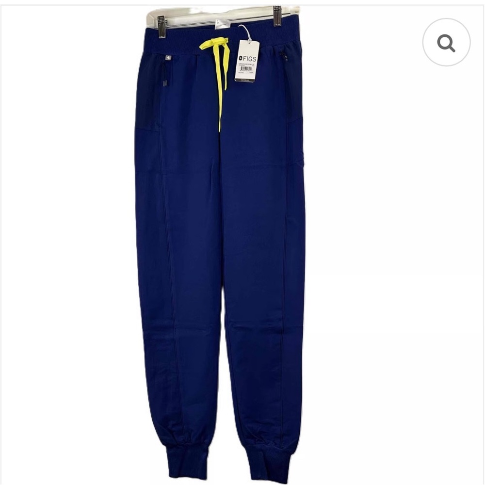 Figs Blue Jogger Pants with Bright Yellow Accents